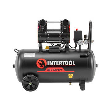 Компресор 50 л, 1.5 кВт, 220 В, 8 атм, 200 л/хв, 1400 об/хв, безмасляний, 2 циліндри INTERTOOL PT-0034