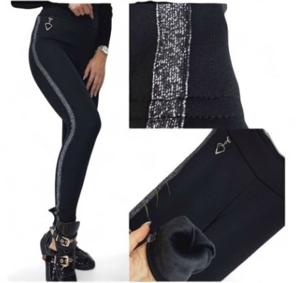 Чорні легінси з сріблястою смужкою з боків та хутряною підкладкою батал розміри XL, 2XL, 3XL, 4XL.