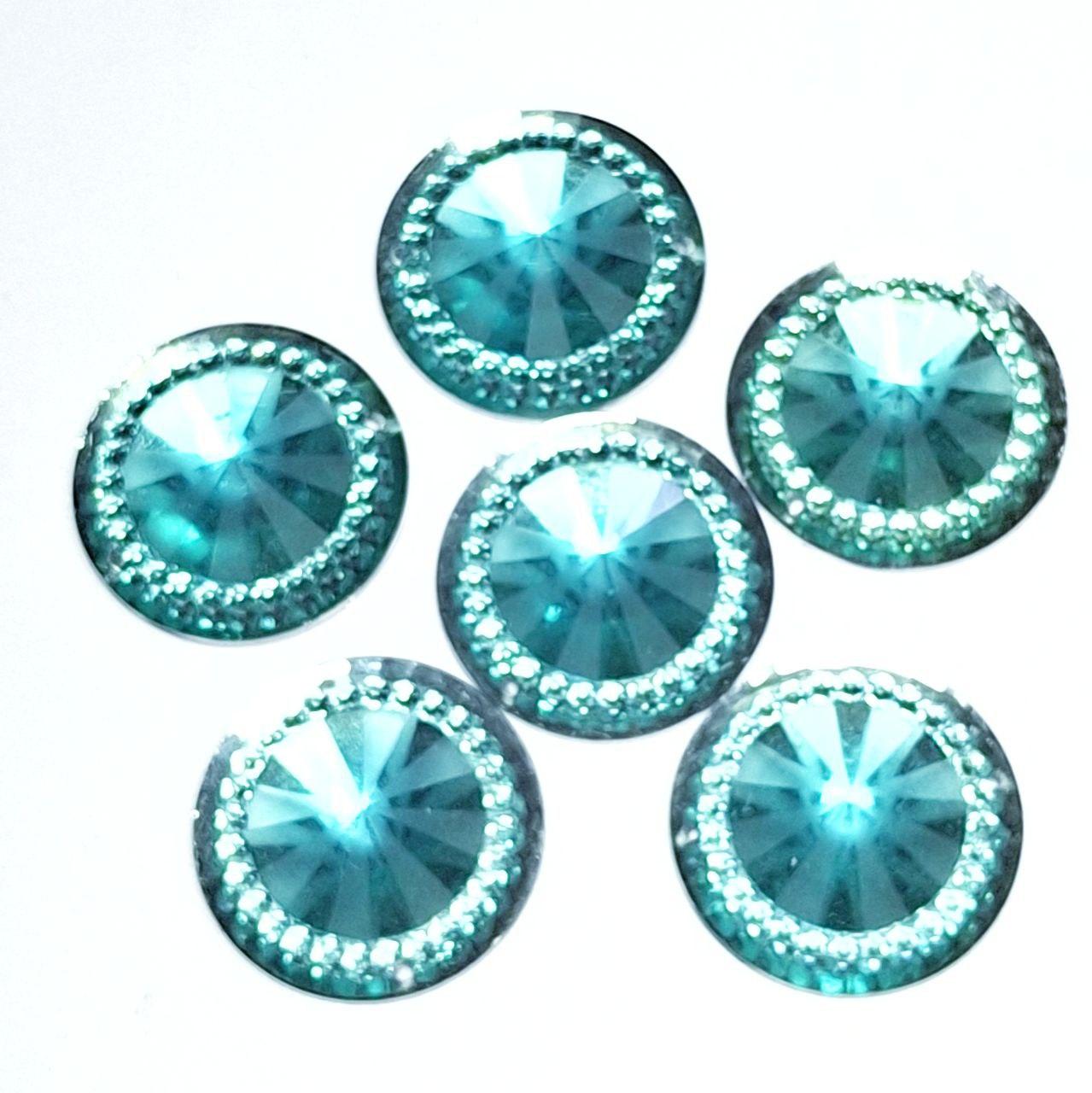 Набір 10шт. пришивних каменів з обідком діаметром 24.5мм акрил бірюзовий, фото 1