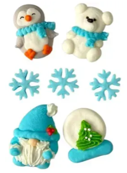 Набір кондитерських цукрових прикрас "Новорічні друзі блакитний 2Д", фото 1