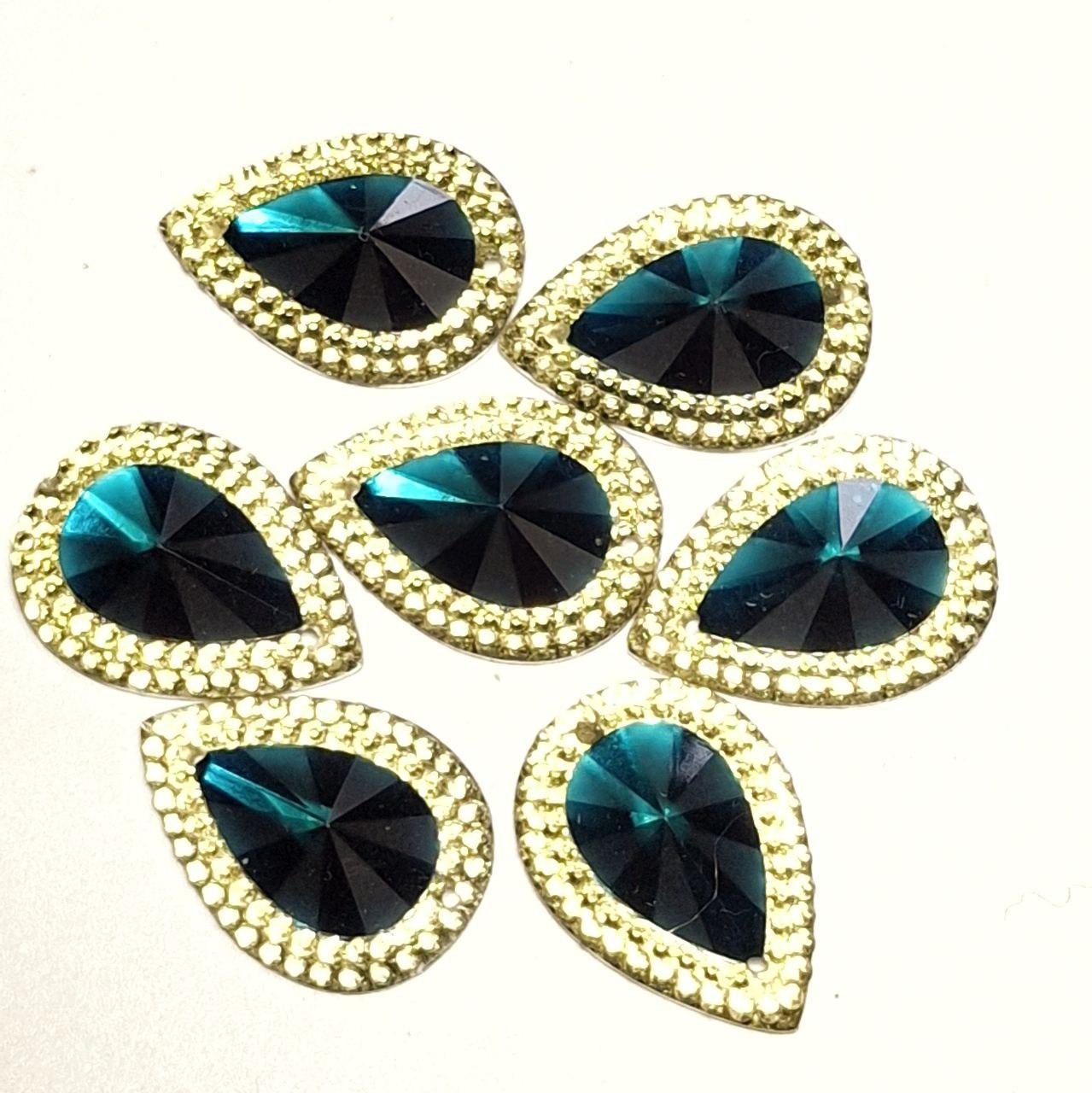 Набір 10шт. пришивних каменів з обідком діаметром 24.2/17.7мм акрил колір смарагдовий, фото 1