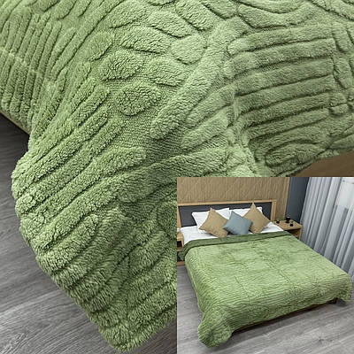 Плед 200х230 см (+-10см) на овчині "Косичка" колір салатовий (87-307)