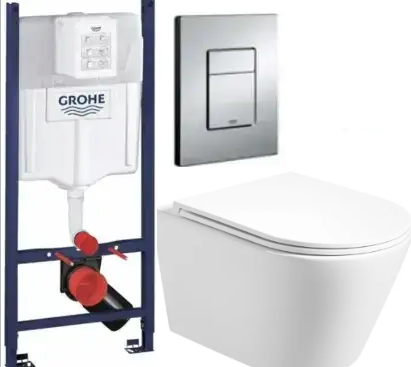 Комплект 5в1: Інсталяція Grohe Rapid + Безобідковий Підвісний унітаз VENTA EDGE+ клавіша хром, фото 1