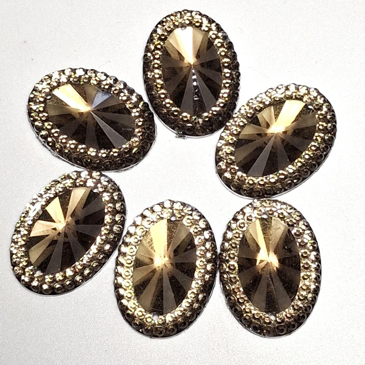 Набір 10шт. пришивних каменів з обідком діаметром 24.5/18мм акрил колір коричневий, фото 1