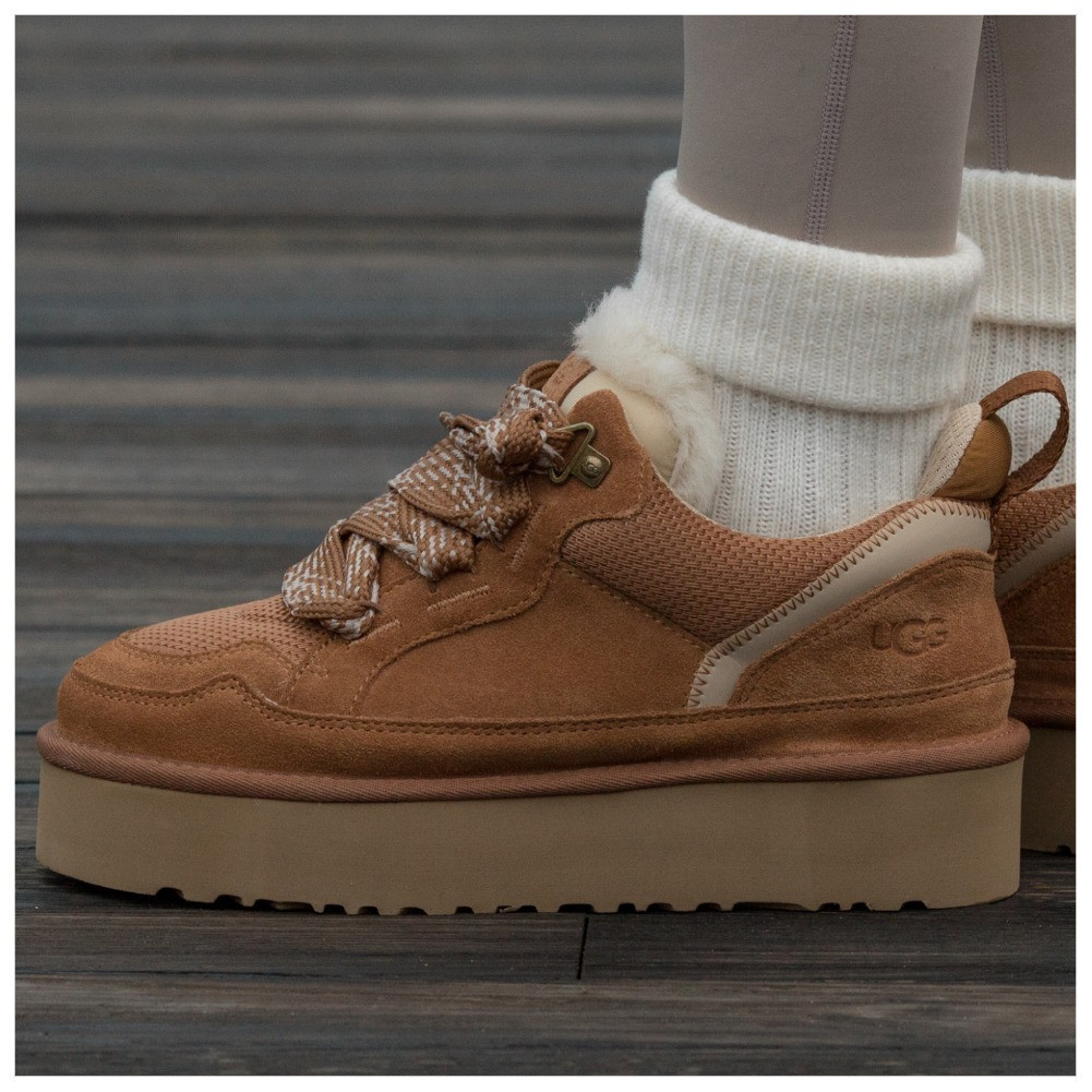 Жіночі зимові UGG Lowmel Sneaker Platform Chestnut 1144032-CHE, коричневі замшеві кросівки уггі ловмел на платформі, фото 1