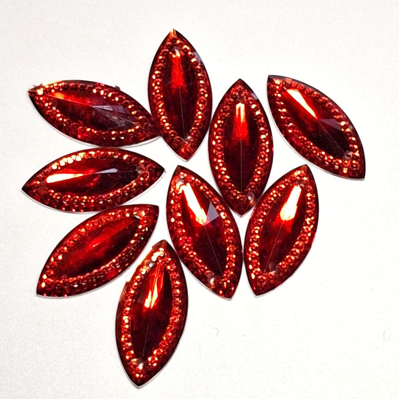 Набір 10шт. пришивних каменів з обідком діаметром 24/11мм акрил колір червоний, фото 1