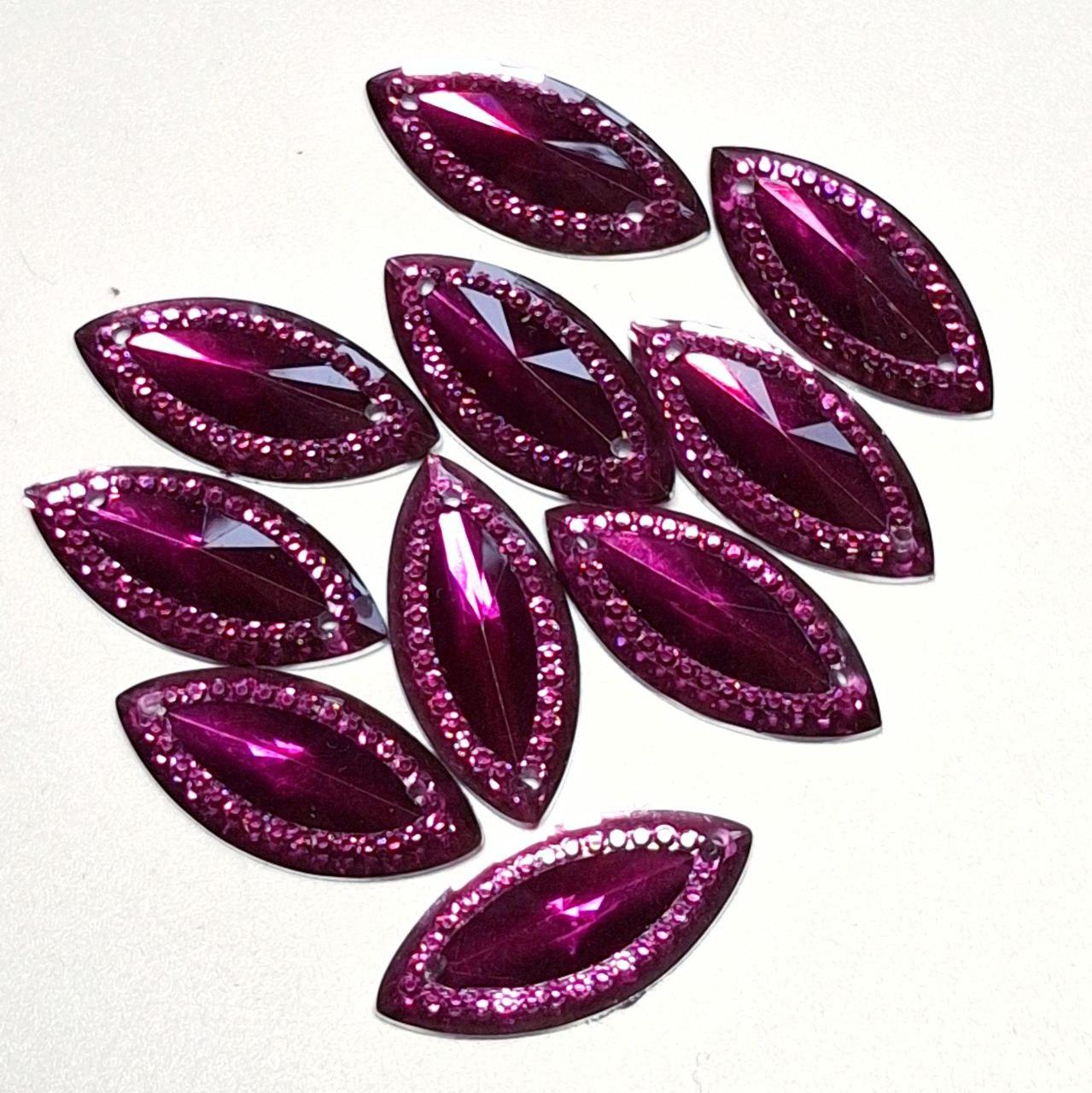 Набір 10шт. пришивних каменів з обідком діаметром 24/11мм акрил колір темно-фіолетовий, фото 1