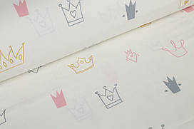 Ранфорс 240 см Корони рожеві і золотисті (залишок  2.7 мп)