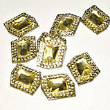 Набір 10шт. пришивних каменів з обідком діаметром 15.8/13мм акрил колір жовтий, фото 3