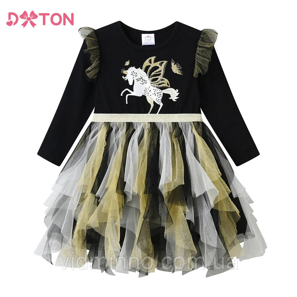 Нарядна святкова сукня плаття для дівчинки, спідниця з фатіном, довгий рукав, єдиноріг, р.110, 4-5 років, фото 1
