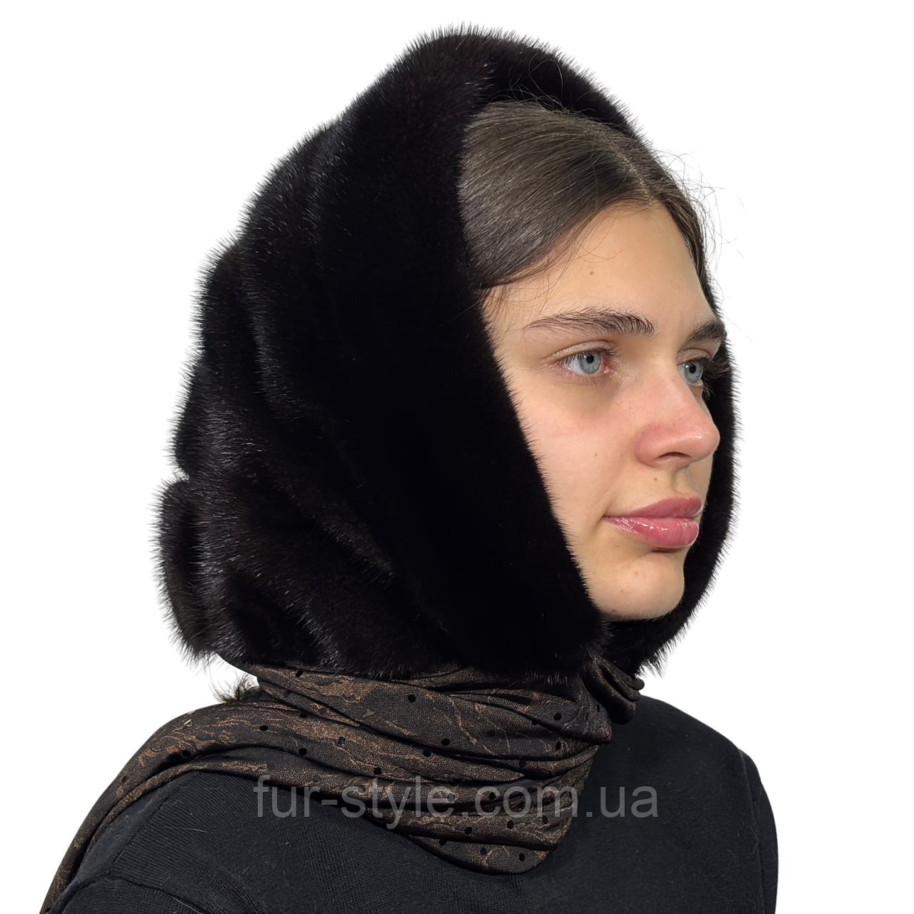 Норкова хустка на голову Мушля Коричневий з кольоровою тканиною, фото 1