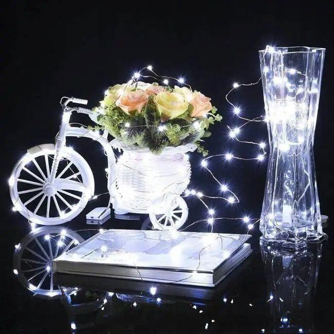 Світлодіодна гірлянда нитка на батарейках Lampiki Краплі роси на 100 Led 10 м Біла, фото 1