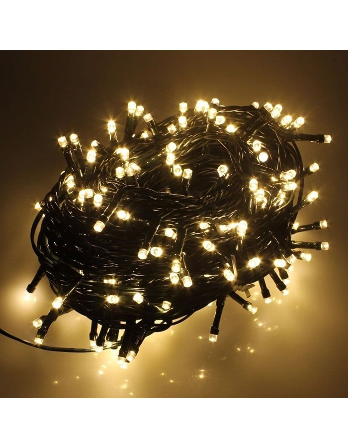 Світлодіодна гірлянда електрична Led на 300 світлодіодів з контролером чорний дріт Білий теплий, фото 1
