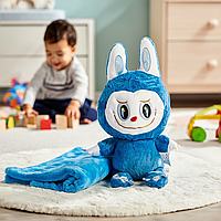 Дитячий плед-іграшка Labubu Brown Dragon 3 в 1 з подушкою м'яка іграшка-плед Лабубу Синій трансформер
