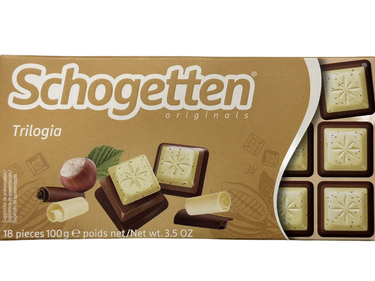 Шоколад молочний Schogetten Trilogia 100 г мікс трьох видів шоколаду з фундуком