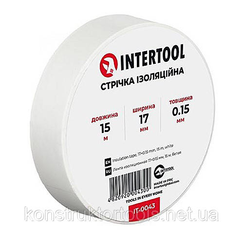 Стрічка ізоляційна 15м * 17мм біла INTERTOOL IT-0043, фото 1