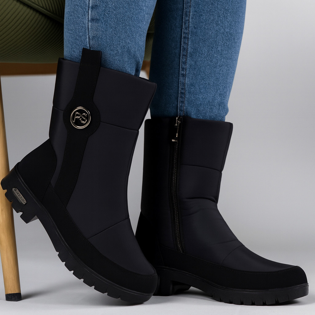 Дутики жіночі з хутром чорні з замком та резинкою (3414)