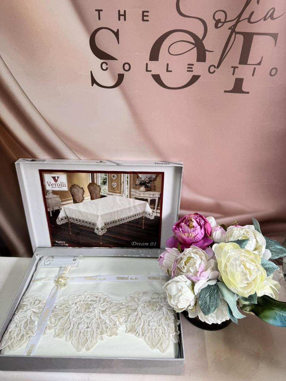 Скатертина з льону з мереживом Verolli 160×220 см, фото 1