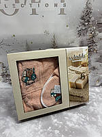 Набір для сауни та бані жіночий 3 предмети Туреччина на липучці персиковий