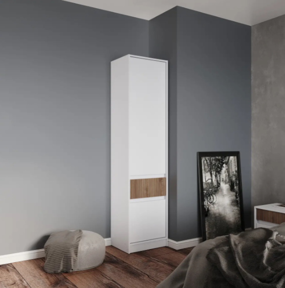 Шафа-пенал закрита з полицями та шухлядою Еверест Стайл-500 50х39х203  Білий + канелла, фото 1