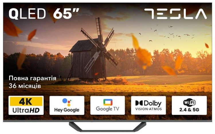 Телевiзор 65" Tesla, 4К Ultra HD (3840x2160) 10 bit, 178°, HDR, Google TV, Новий товар