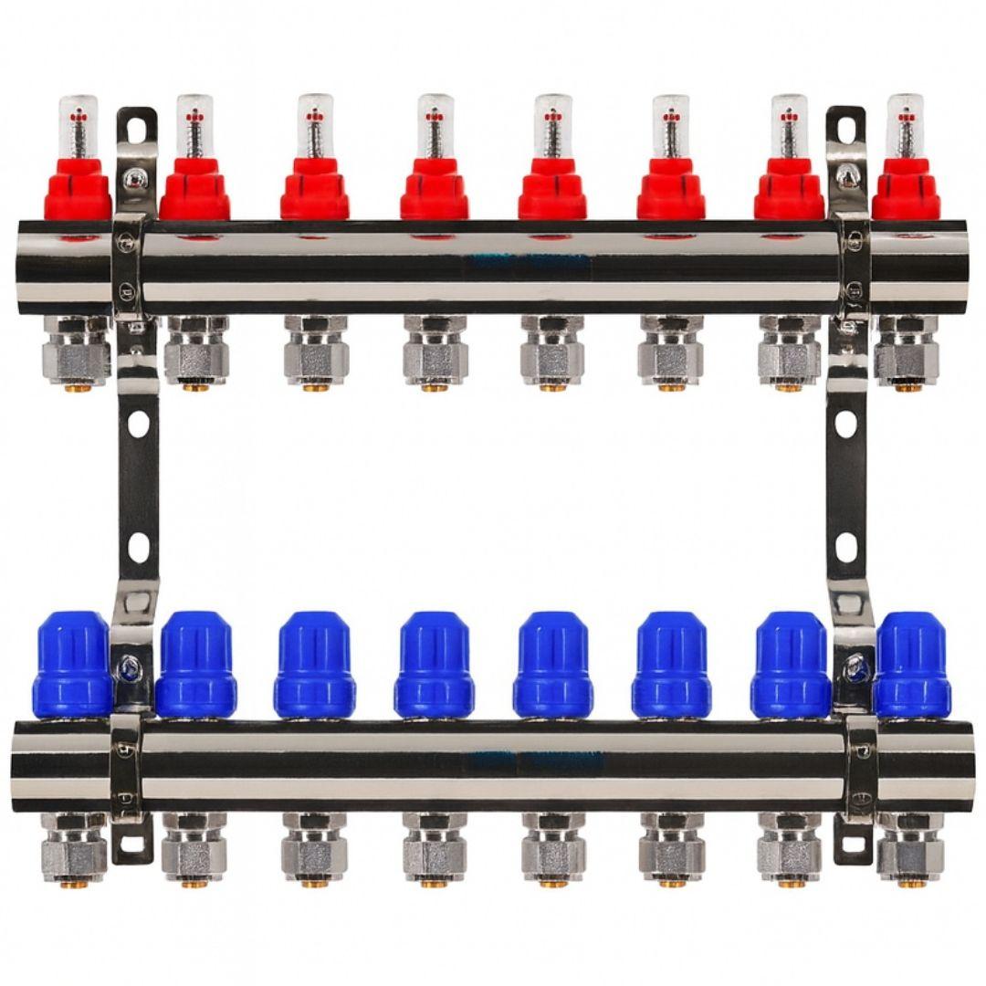 Колектор Gross 8504 1" - 3/4" на 8 виходів в зборі для теплої підлоги, фото 1