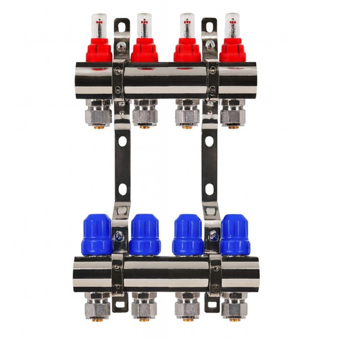 Колектор Gross 8504 1" - 3/4" на 4 виходи в зборі для теплої підлоги, фото 1