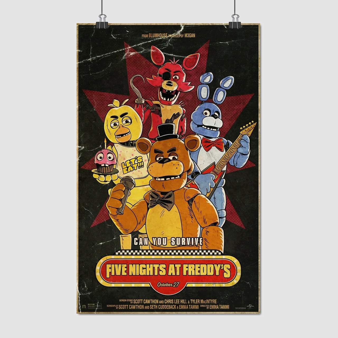 Плакат "П'ять ночей у Фредді, Five Nights at Freddy's, FNAF", 60×38см