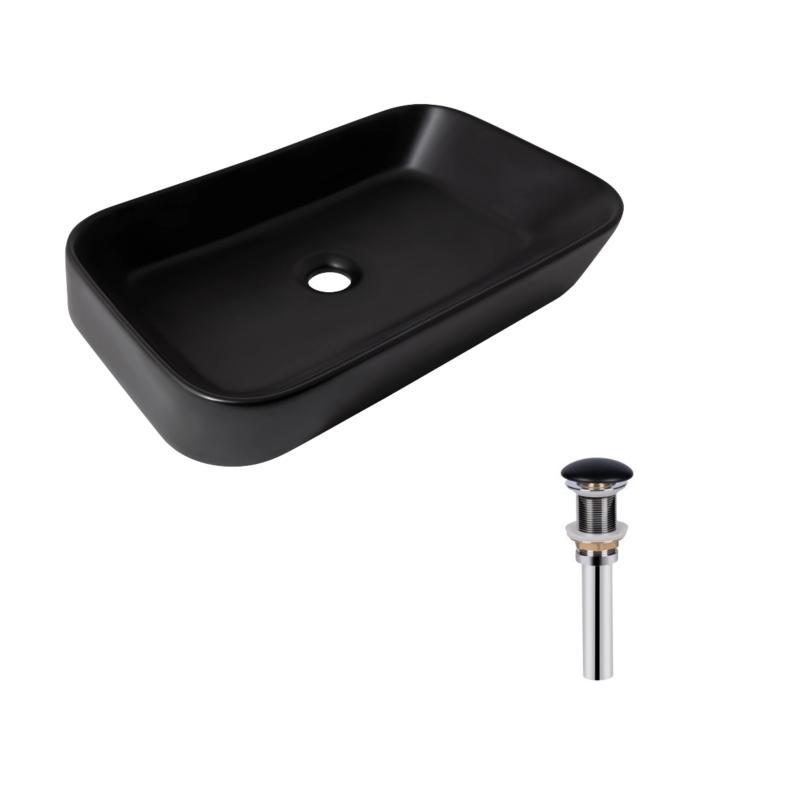 Комплект Qtap Scorpio: Раковина накладна прямокутна 550х390х120 мм Matt Black + Донний клапан PU03, фото 1