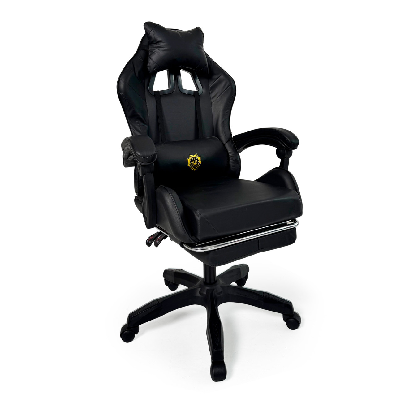 Геймерське крісло Primaveo з ергономічними подушками та висувною підставкою для ніг, Чорний, фото 1