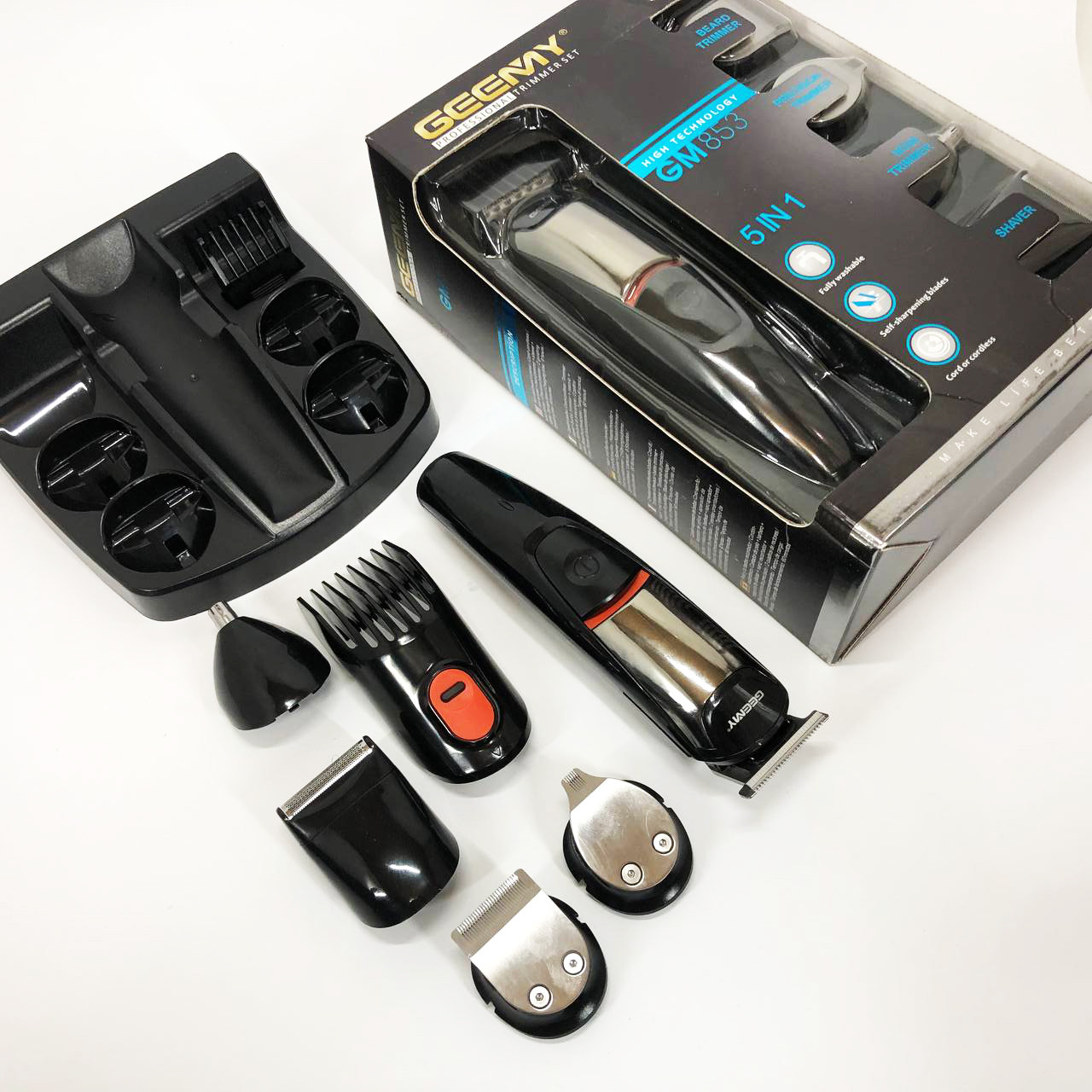 Багатофункціональний тример для стрижки волосся і бороди Geemy GM-853, Професійний тример з насадками VX-47, фото 1