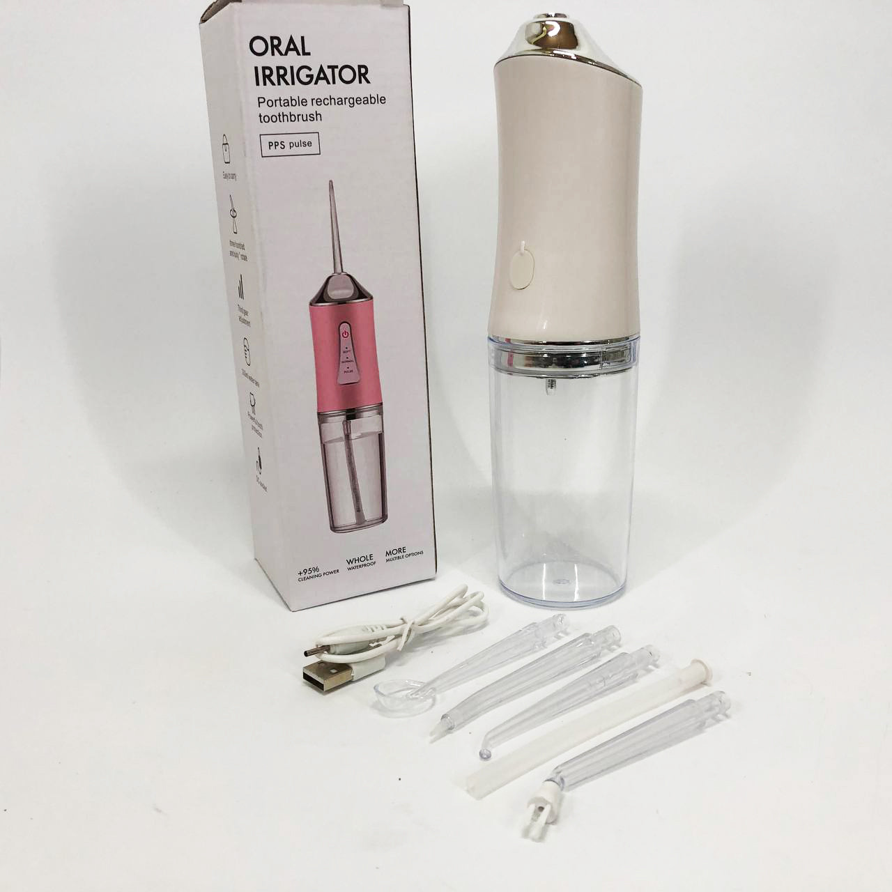 Іригатор для чищення зубів та порожнини рота Oral Irrigator з акумулятором та змінними насадками. Колір: білий JR-16, фото 1