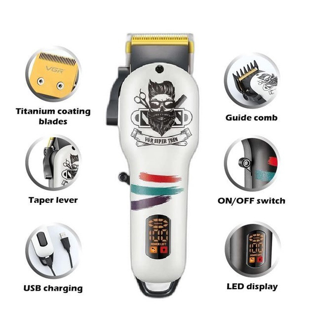 Машинка для стрижки з насадками бездротова VGR, Домашня машинка акумуляторна для стрижки волосся TO-80, фото 1