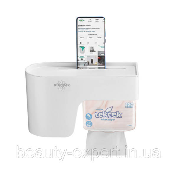 Диспенсер туалетного паперу з відділом для запасного рулону та поличкою, фото 1