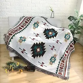 Покривало для дивана Supretto, бавовняний плед, Бежевий орнамент