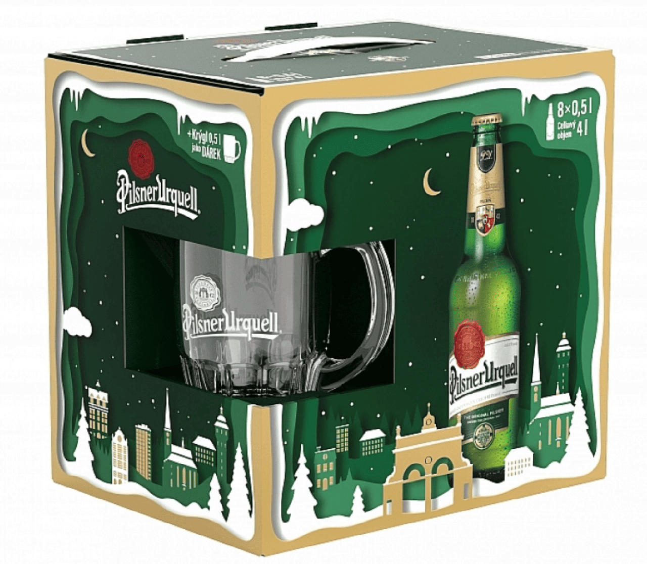 Пивний подарунковий набір з кружкою Pilsner Urquell Beer Lager Light 8шт × 0.5л, фото 1