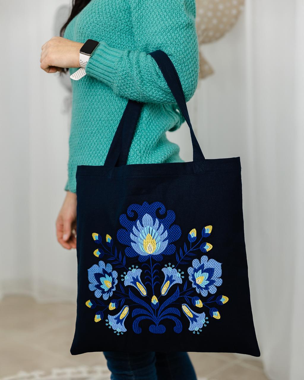 Шопер з вишивкою Квіткова казка Синій