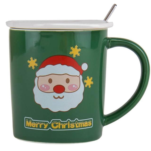 Керамічна чашка новорічна Merry Christmas з ложечкою, 400 мл, фото 1