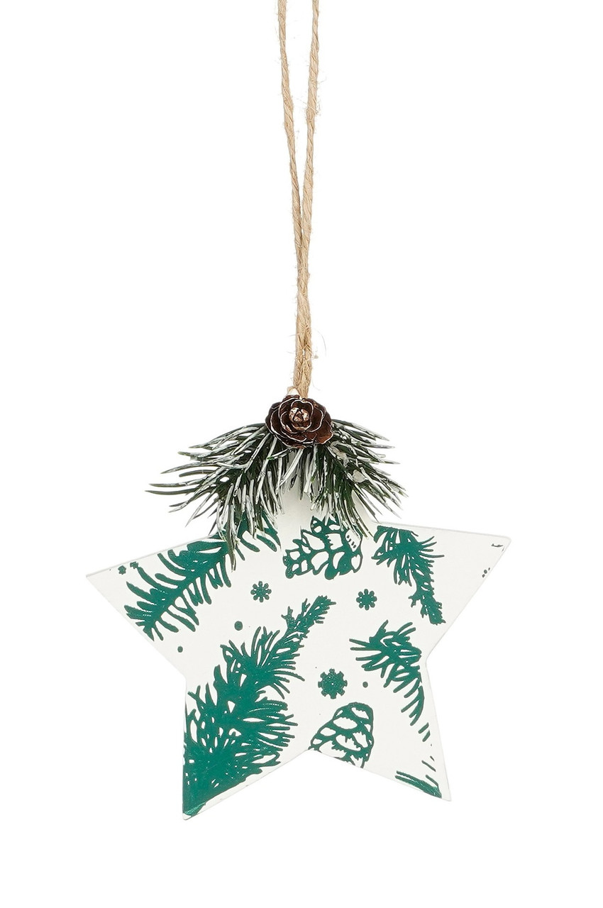 Підвіска декоративна House of Seasons Зірка, дерево, 9 см, білий з зеленим