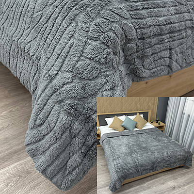 Плед 200х230 см (+-10см) на овчині "Косичка" колір сірий (87-305)