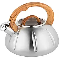 УЦІНКА! Чайник для плити з неіржавкої сталі зі свистком UNIQUE UN-5303 на 3 л Для всіх типів плит Дерев'яний (Немає кришки 3170)