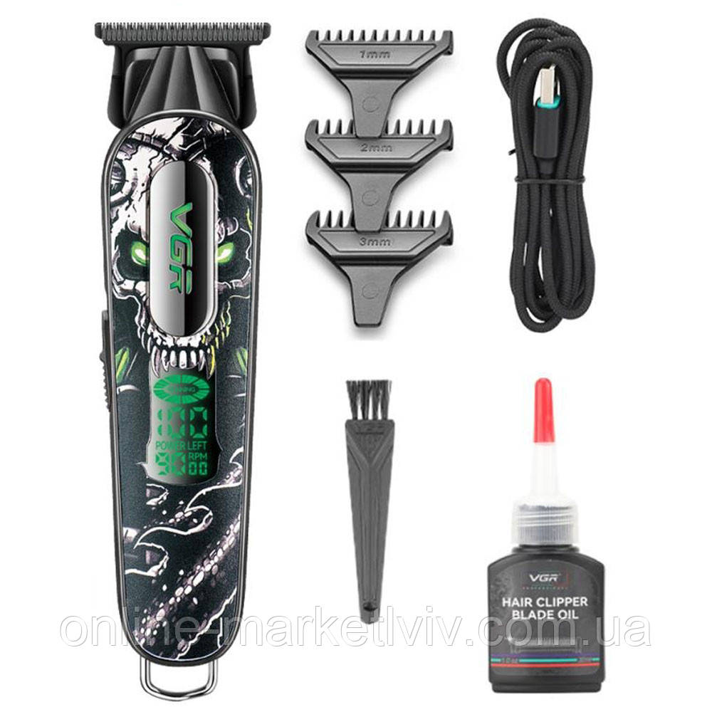 Акумуляторний тример для стрижки + 3 насадки, 2000mAh, VGR V-260 / Машинка для стрижки волосся, фото 1
