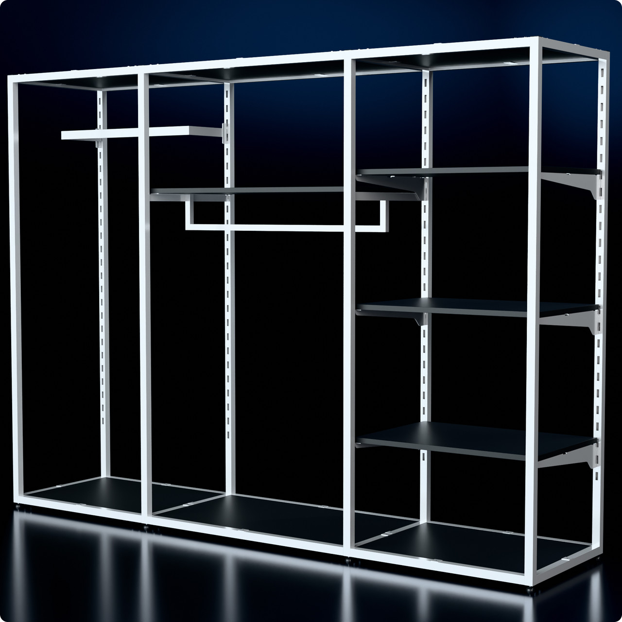 Стійка "PENELOPE ODISSEY" 1500х2030х480мм. Стелаж поличний для дому та магазину. Рейл вішало з полицями, фото 1