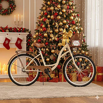 🚲Уцінка! Велосипед жіночий міський VANESSA 28 crem з кошиком Польща