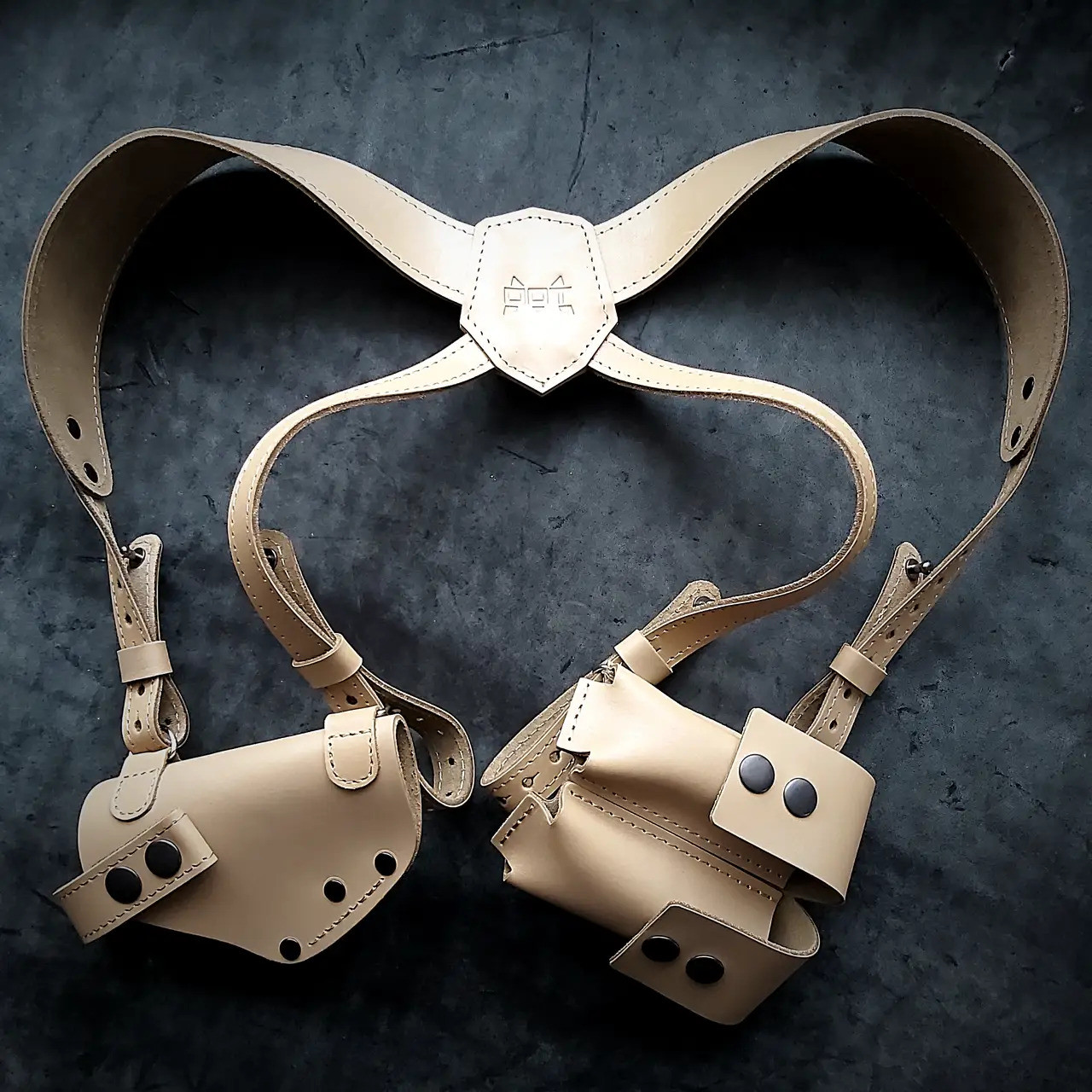 Оперативна кобура ПМ з підсумком під 2 магазини шкіряна КОЙОТ