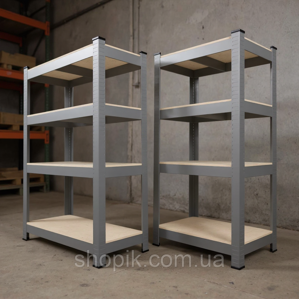 Комплект з 2-х металевих стелажів багатоярусних 150х70х30 см для гаражу дому 4 полиці 150 кг на полицю 2 стелажі 4-рівневі, фото 1