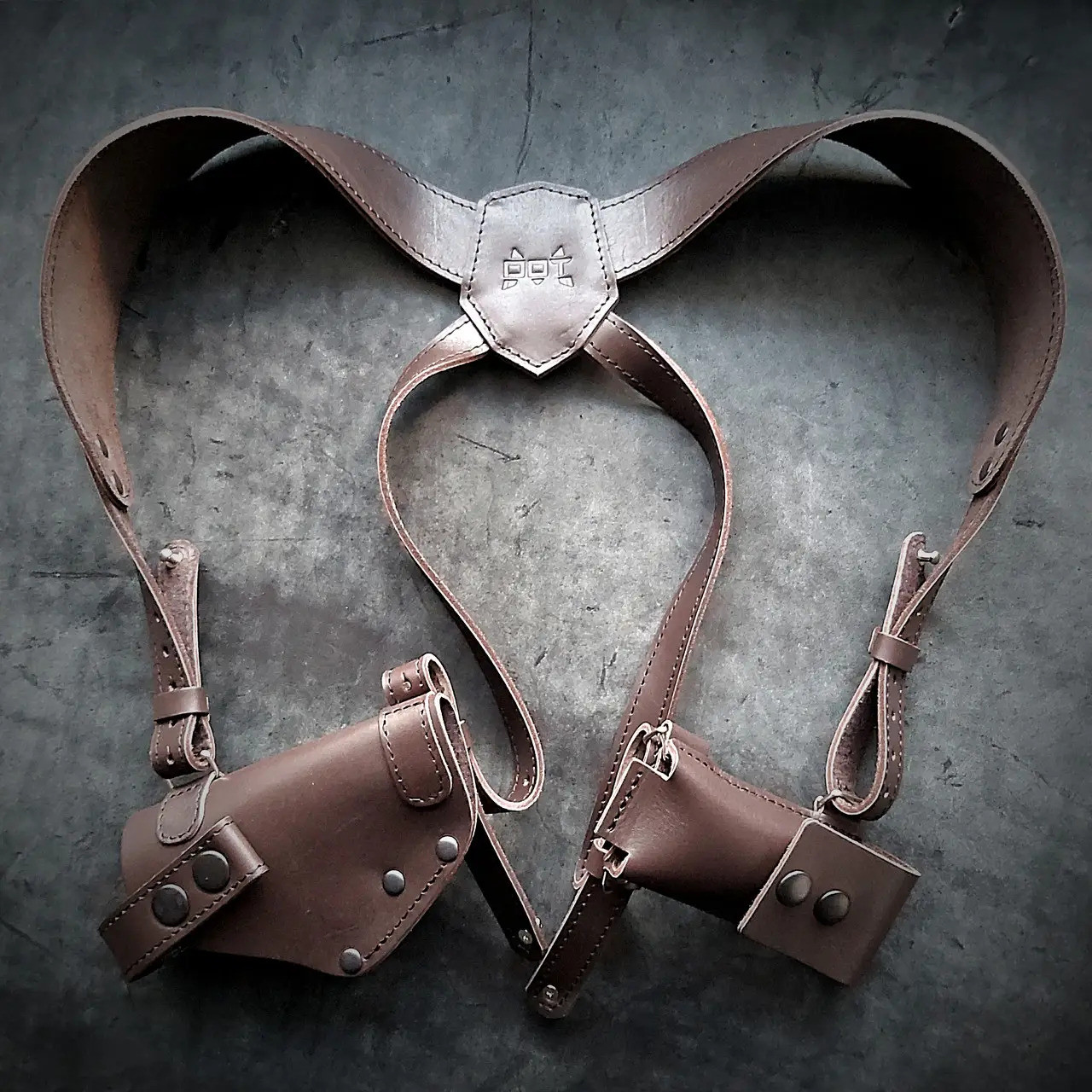 Кобура оперативна ПМ коричнева із натуральної шкіри з підсумком для магазину