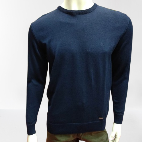 Светр чоловічий однотонний джемпер бавовна класичний синій, фото 1