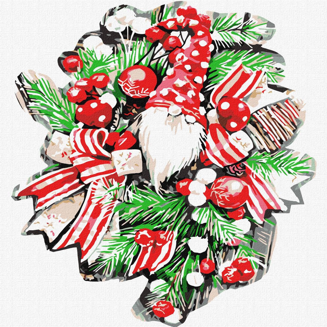 Картина за номерами Різдвяний вінок новорічний сюжет 30*30 см Ідейка KHO 5071, фото 1