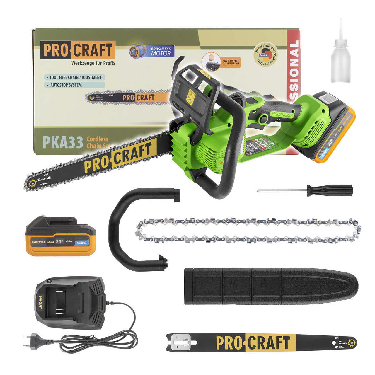 Ланцюгова міні пила акумуляторна Procraft PKA33 безщіткова (1 АКБ 4 А/год)